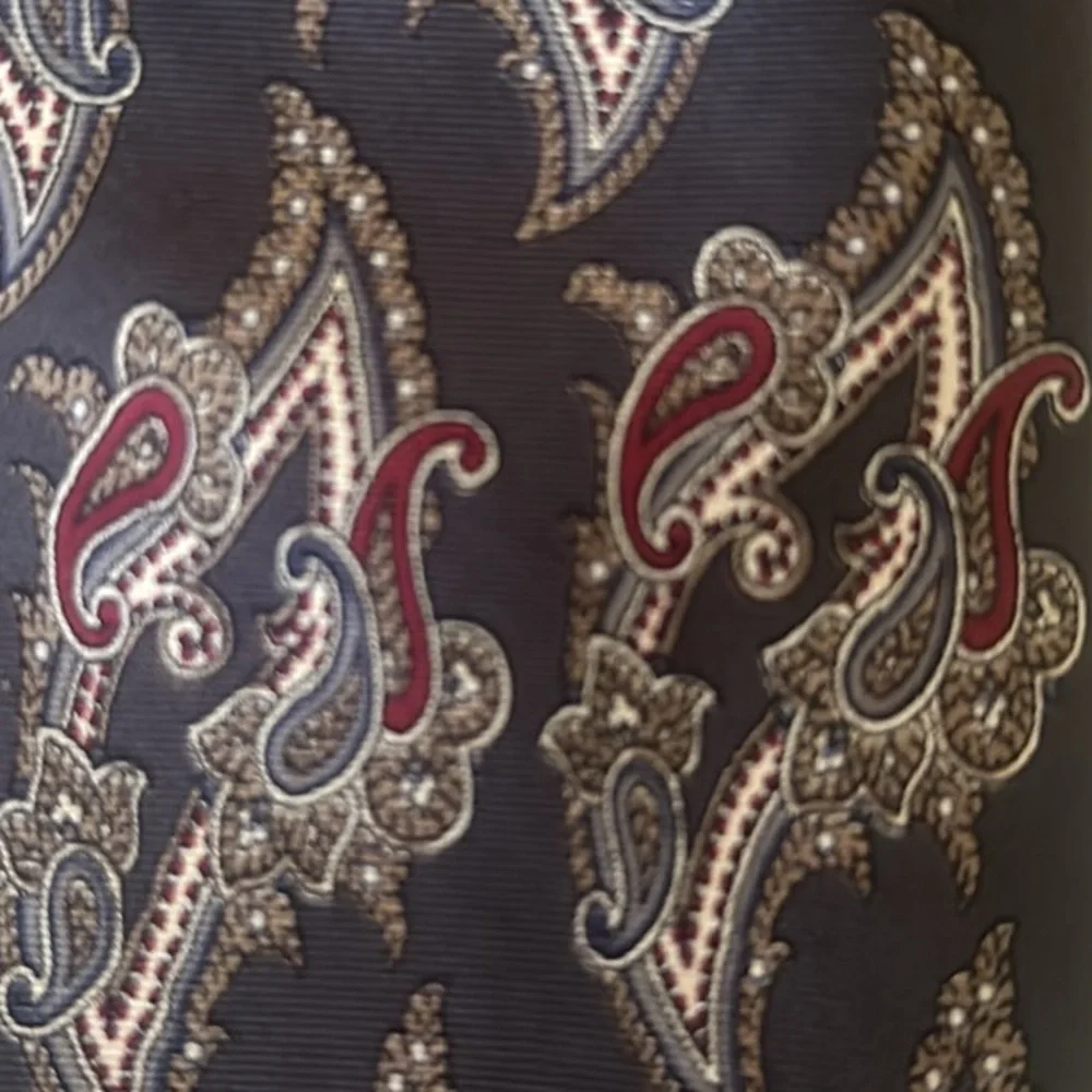 Christian Dior Vintage Gray Paisley Print 100% Silk Neck Tie